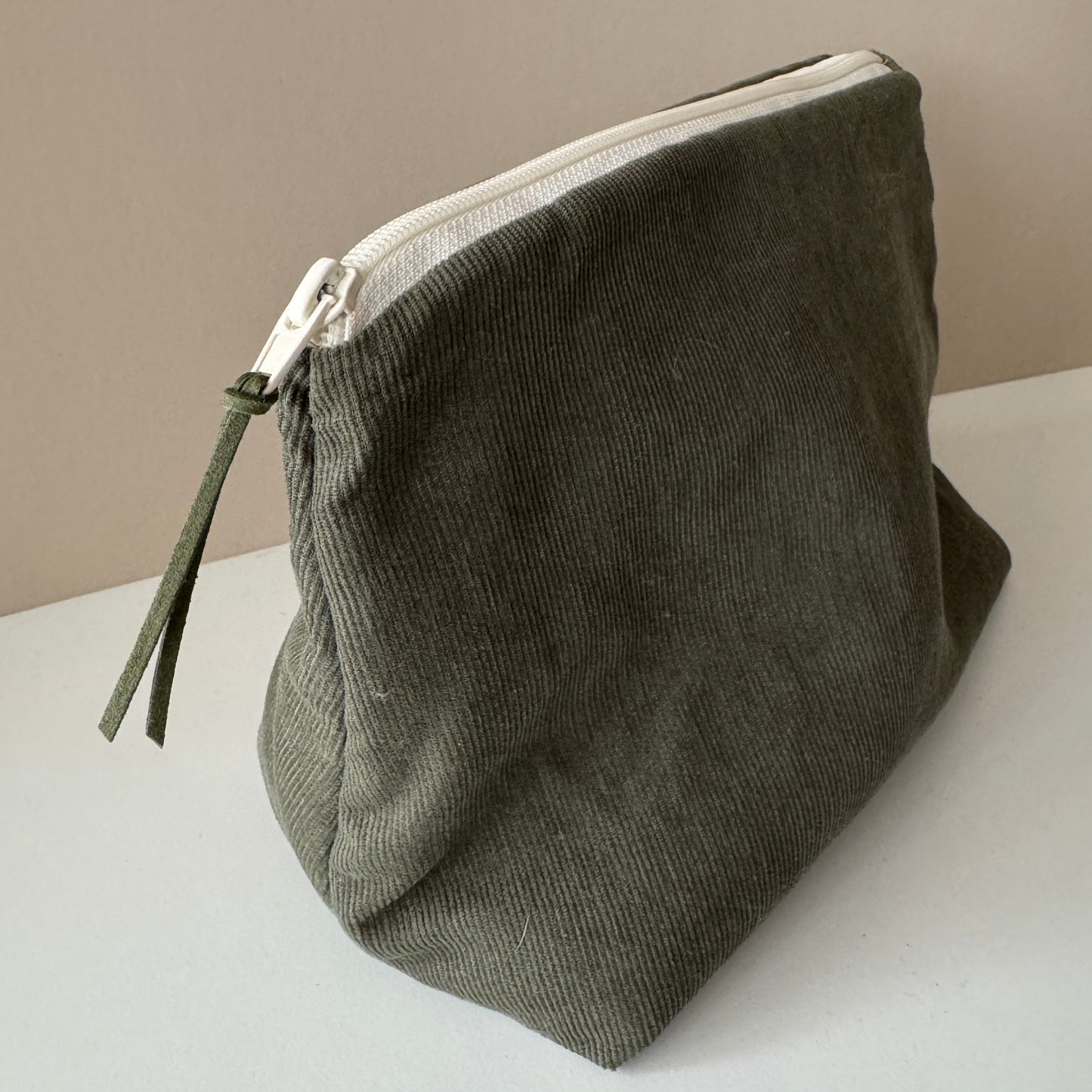 Large Green Corduroy Makeup Bag, Travel Toiletry Organiser