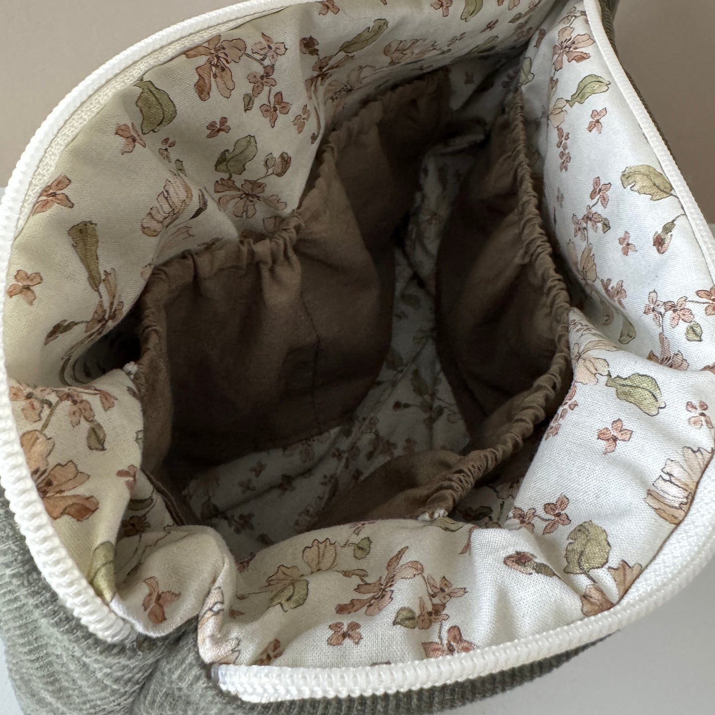 Large Green Corduroy Makeup Bag, Travel Toiletry Organiser