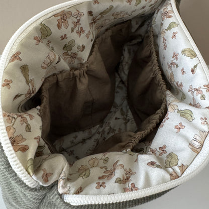 Large Green Corduroy Makeup Bag, Travel Toiletry Organiser