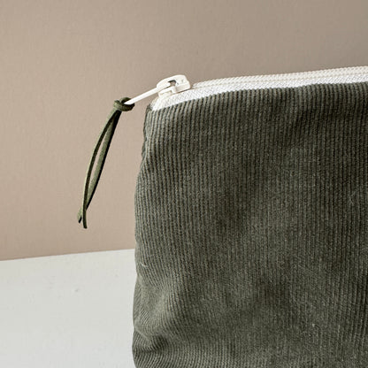 Large Green Corduroy Makeup Bag, Travel Toiletry Organiser