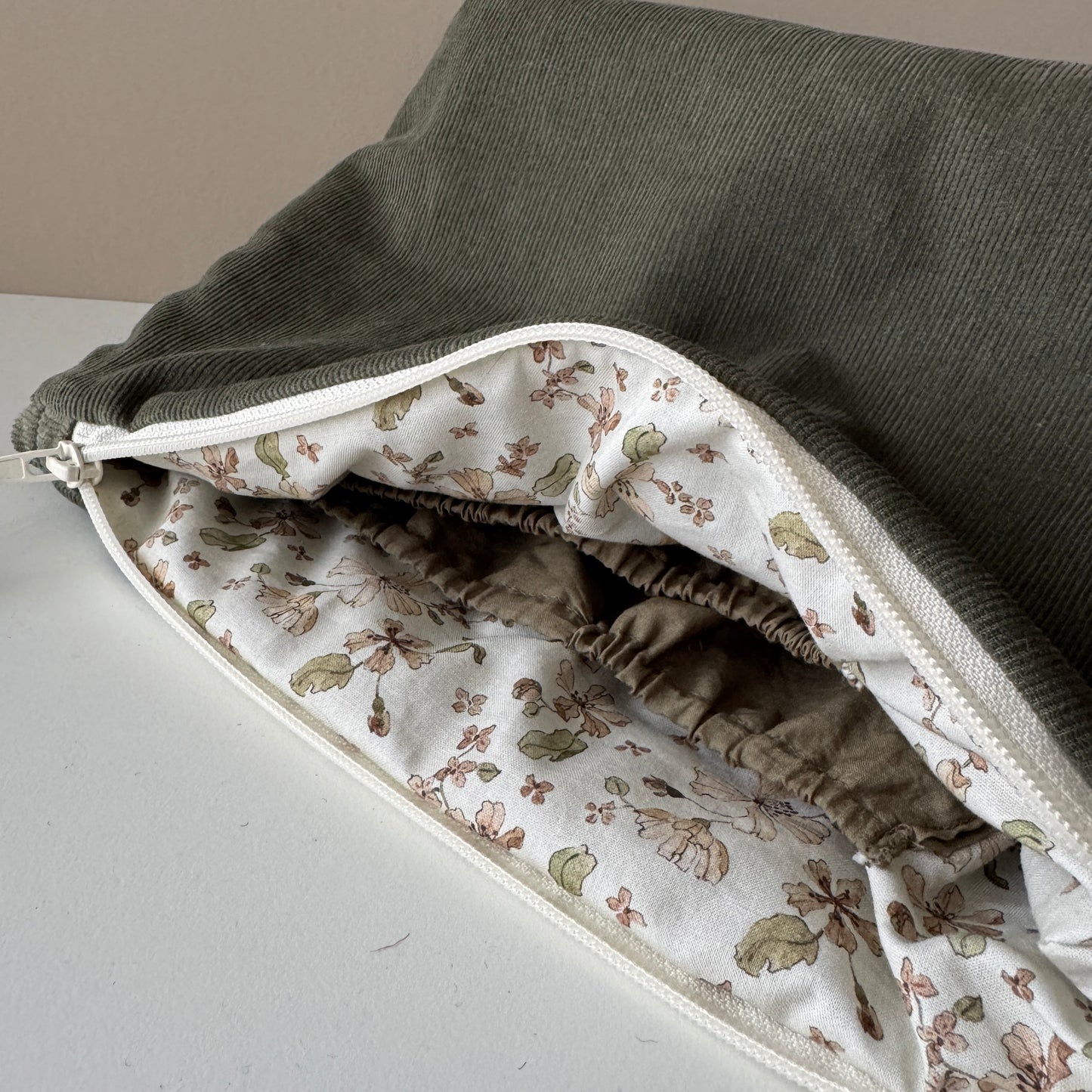 Large Green Corduroy Makeup Bag, Travel Toiletry Organiser