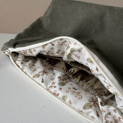 Large Green Corduroy Makeup Bag, Travel Toiletry Organiser