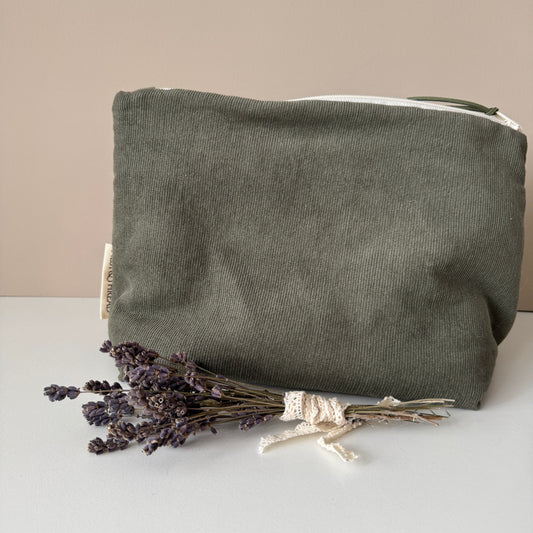 Large Green Corduroy Makeup Bag, Travel Toiletry Organiser