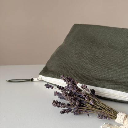 Large Green Corduroy Makeup Bag, Travel Toiletry Organiser