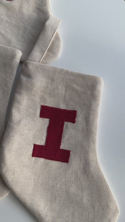 Mini Linen Christmas Stocking with Initial (READY TO POST)