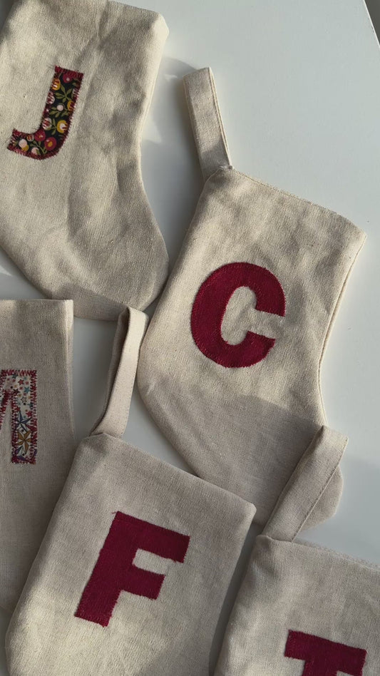 Mini Linen Christmas Stocking with Initial (READY TO POST)